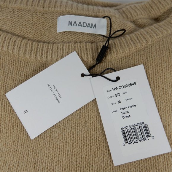 Naadam TUNIC DRESS Size M Sand Open Cable Knit Cashmere Merino Wool NEW $395 - Picture 5 of 11
